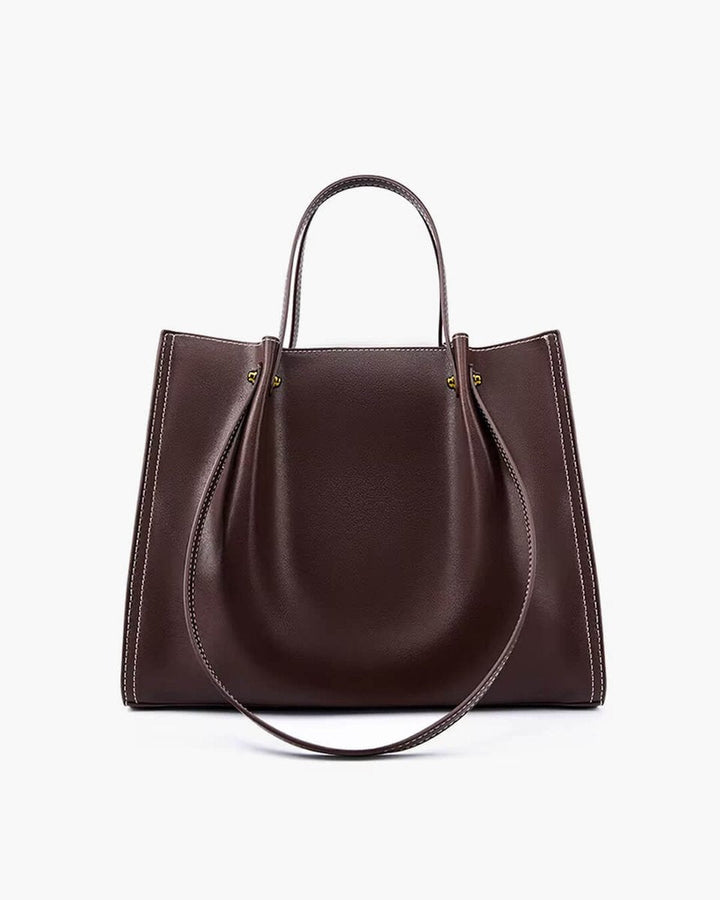 Vegan Leather Contrast-Stitch Structured Tote (3)
