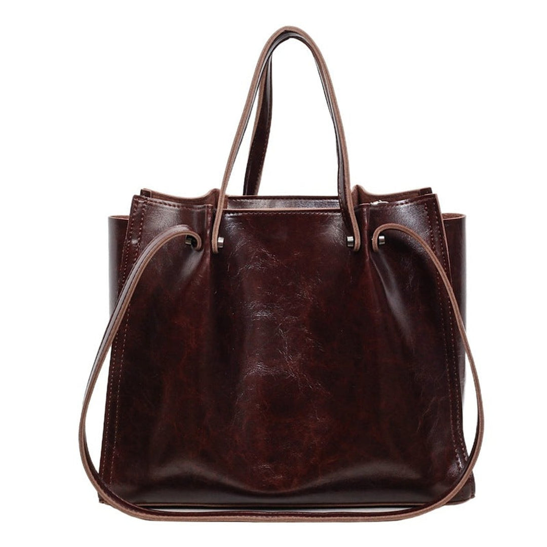 Vegan Leather Contrast-Stitch Structured Tote en Maroon
