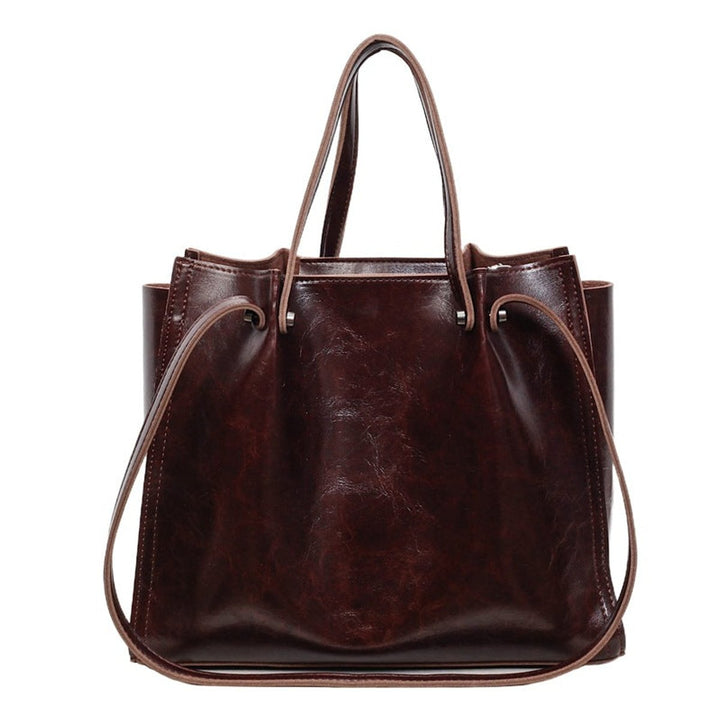 Vegan Leather Contrast-Stitch Structured Tote en Maroon