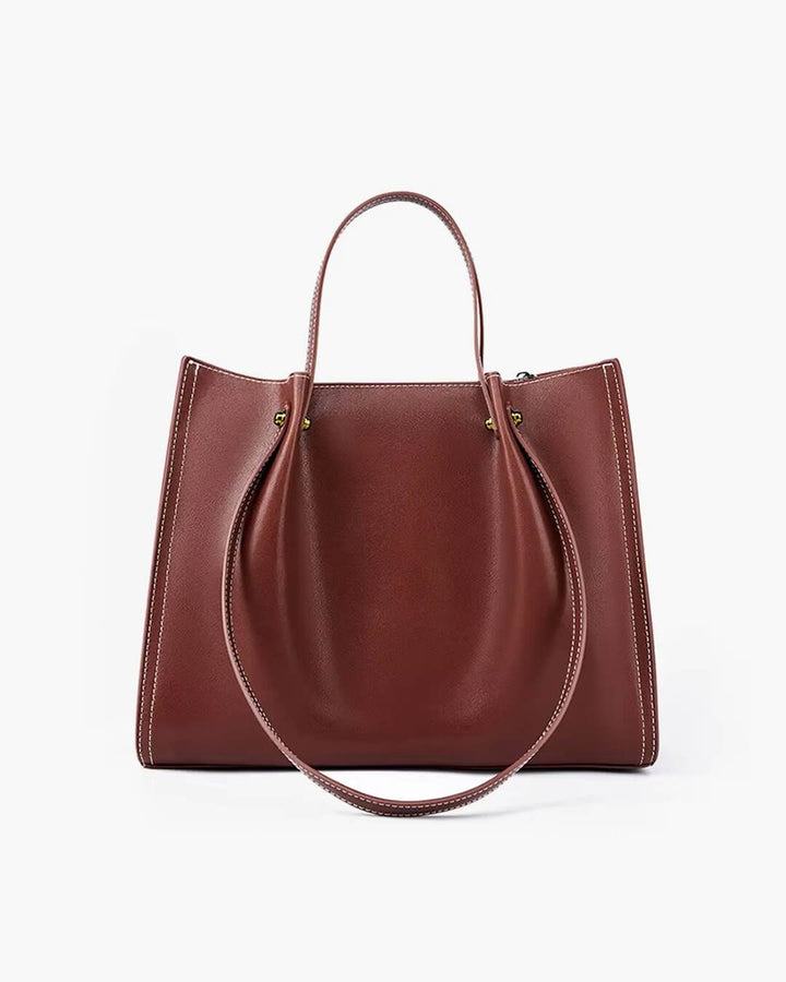 Vegan Leather Contrast-Stitch Structured Tote en Marrón