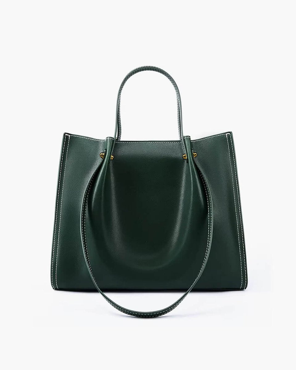 Vegan Leather Contrast-Stitch Structured Tote en Verde