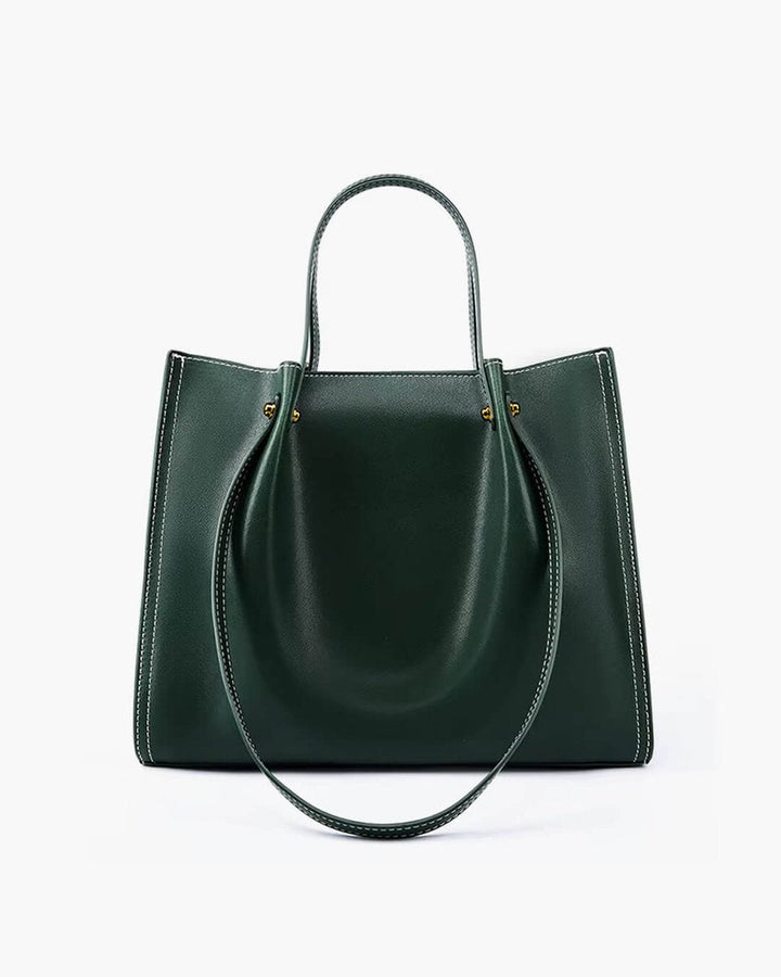 Vegan Leather Contrast-Stitch Structured Tote en Verde
