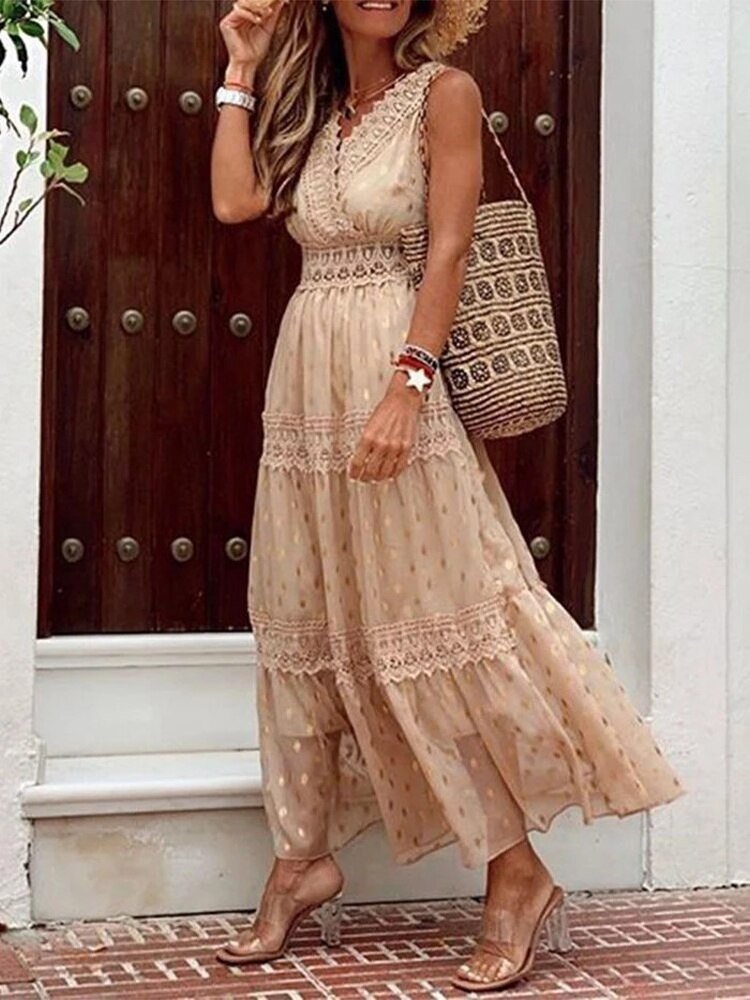Vestido boho largo para invitada de boda en Rosa 2