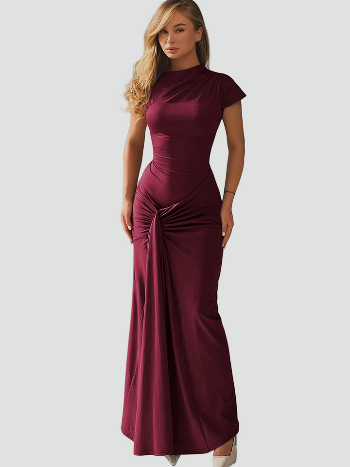 Vestido de Cóctel Maxi Ajustado con Pliegues en Rode wijn