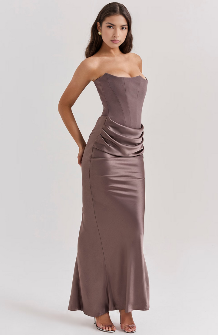 Vestido de Cóctel Maxi Elegante para Gala en Marrón