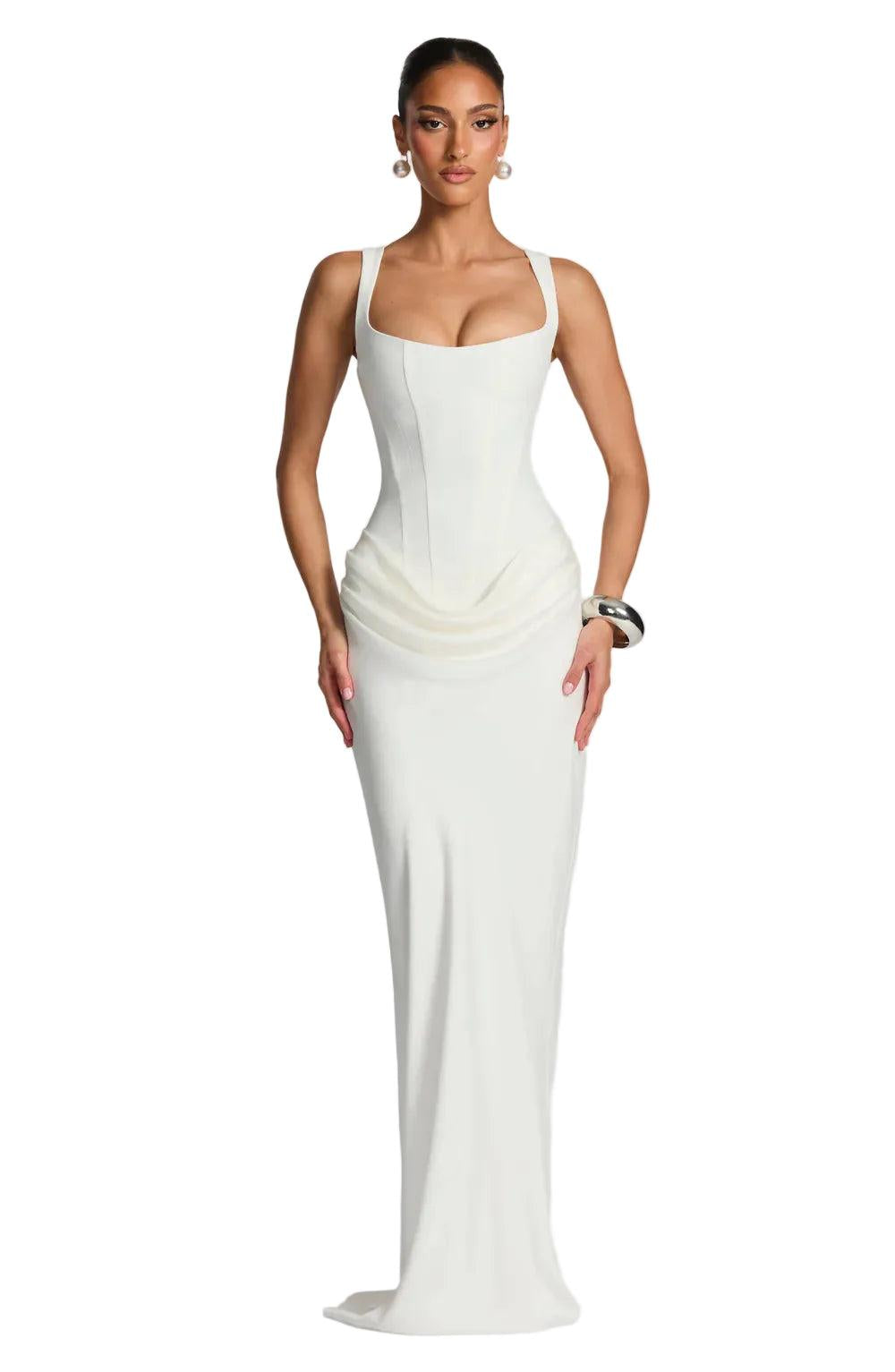 Vestido de Fiesta Maxi Elegante Ajustado en Blanco