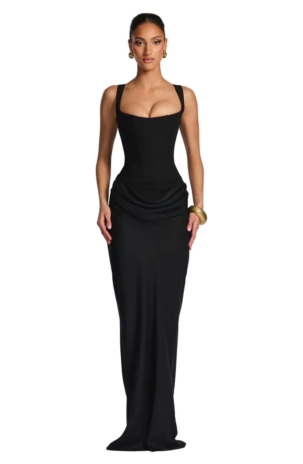 Vestido de Fiesta Maxi Elegante Ajustado en Negro