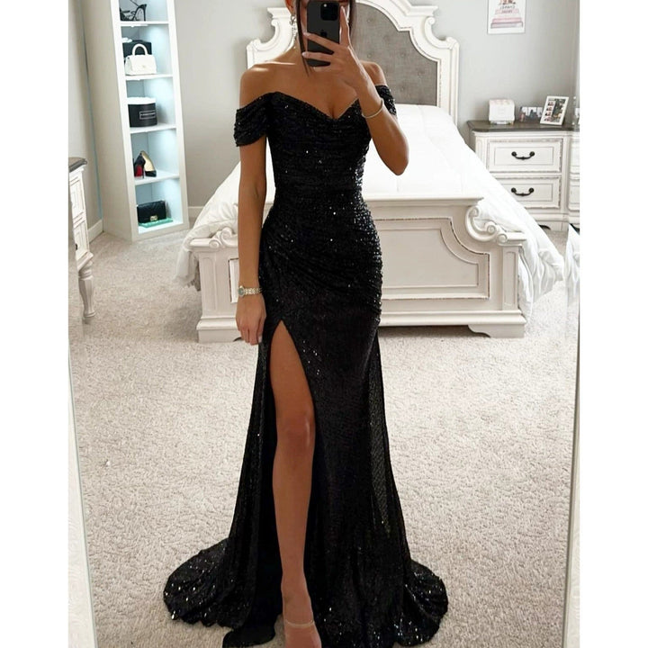 Vestido de Invitada de Boda con Lentejuelas en Negro
