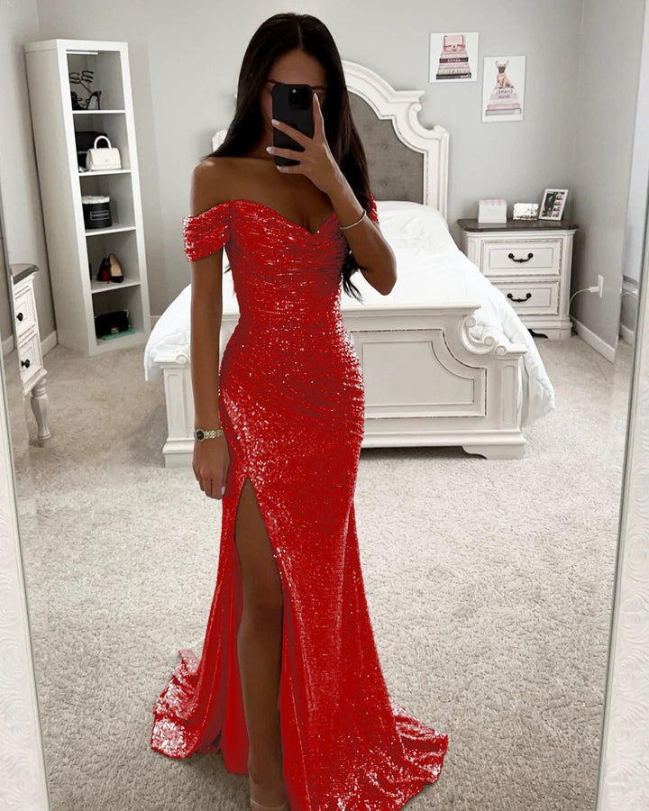Vestido de Invitada de Boda con Lentejuelas en Rojo