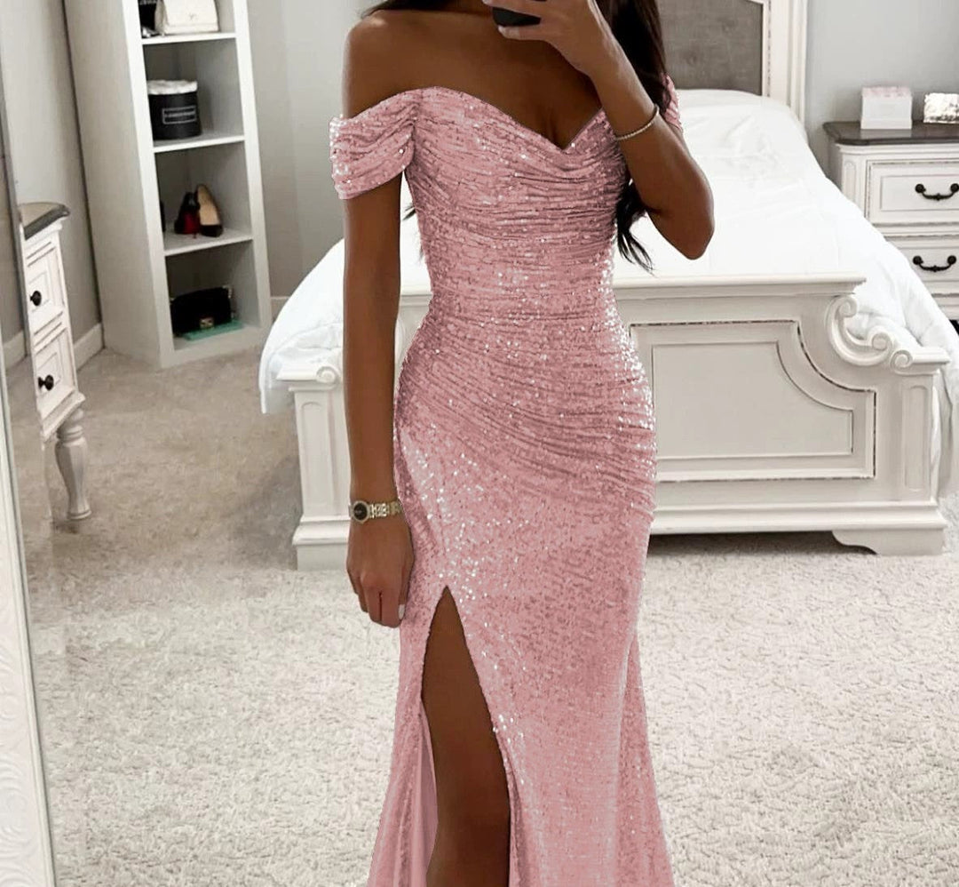 Vestido de Invitada de Boda con Lentejuelas en Rosa