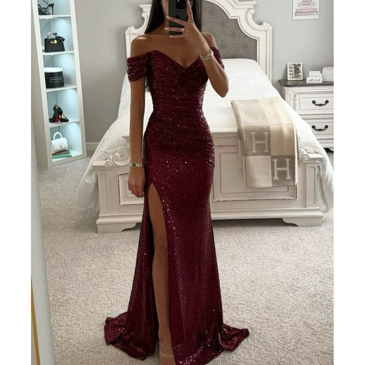 Vestido de Invitada de Boda con Lentejuelas en Vino