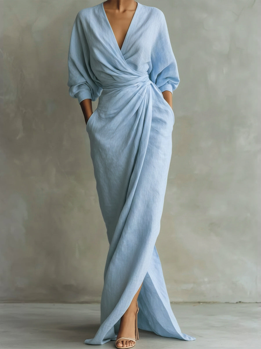 Vestido de Invitada de Boda Otoñal en Azul claro