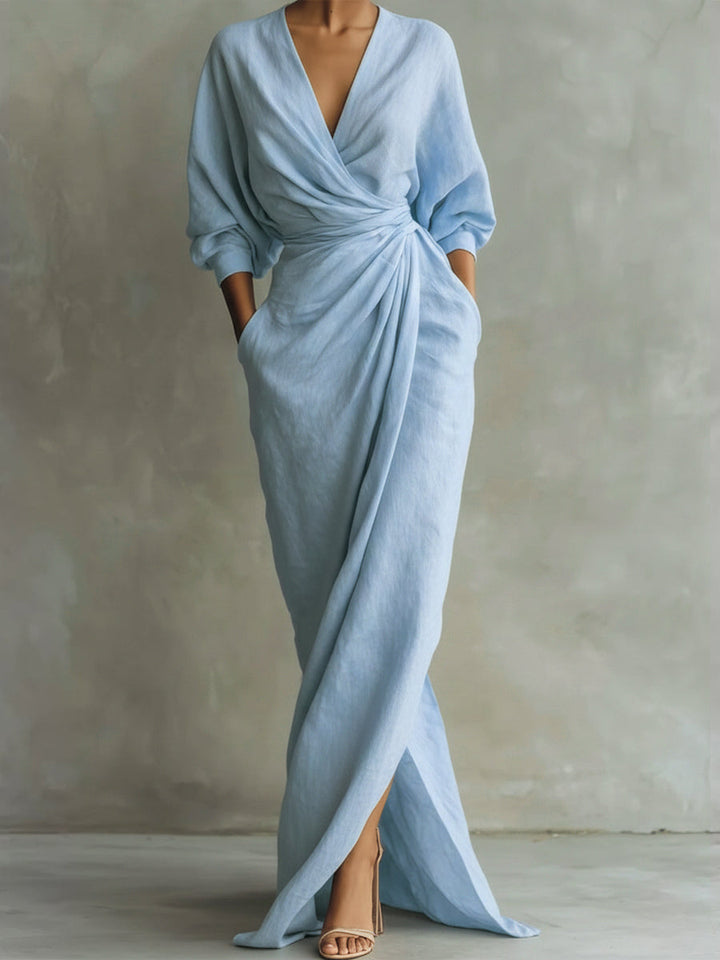 Vestido de Invitada de Boda Otoñal en Azul claro