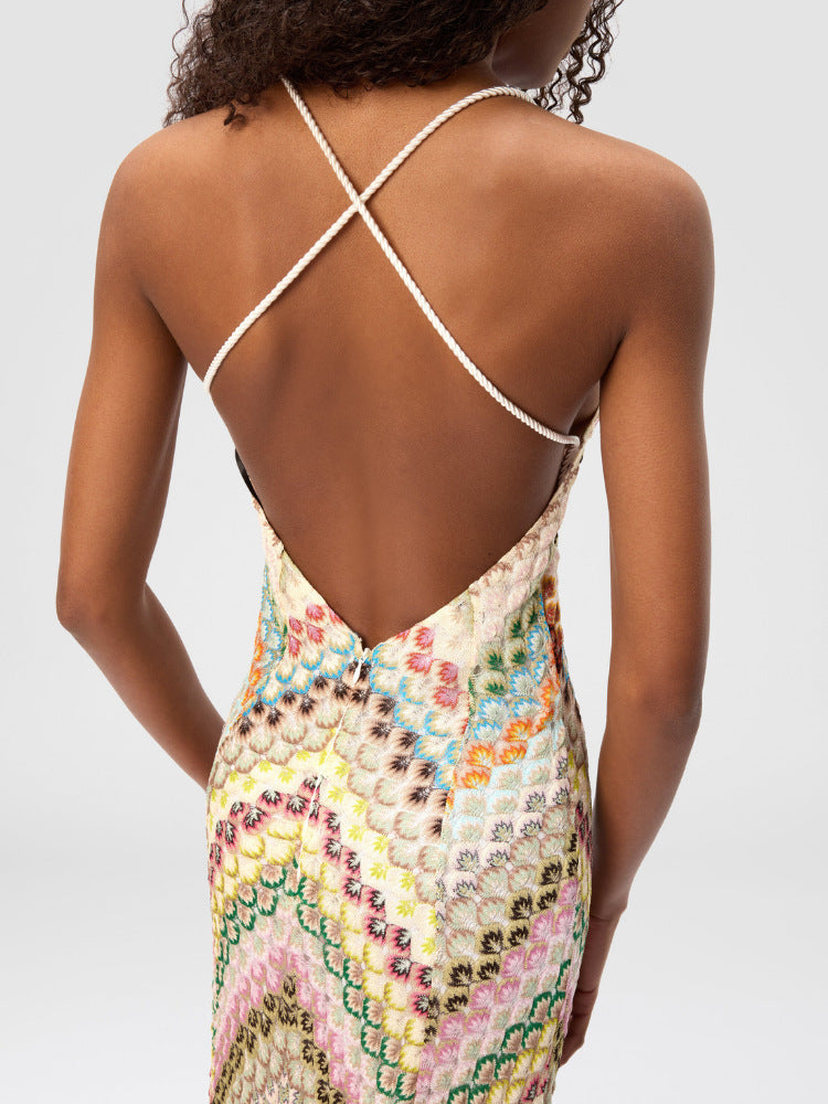 Vestido de Invitada Maxi en Ganchillo Multicolor (7)