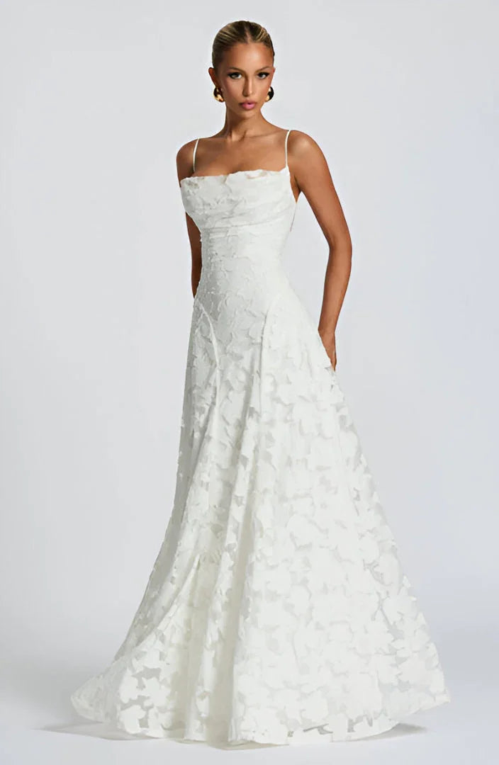 Vestido de Invitada Maxi Floral para Bodas en Blanco