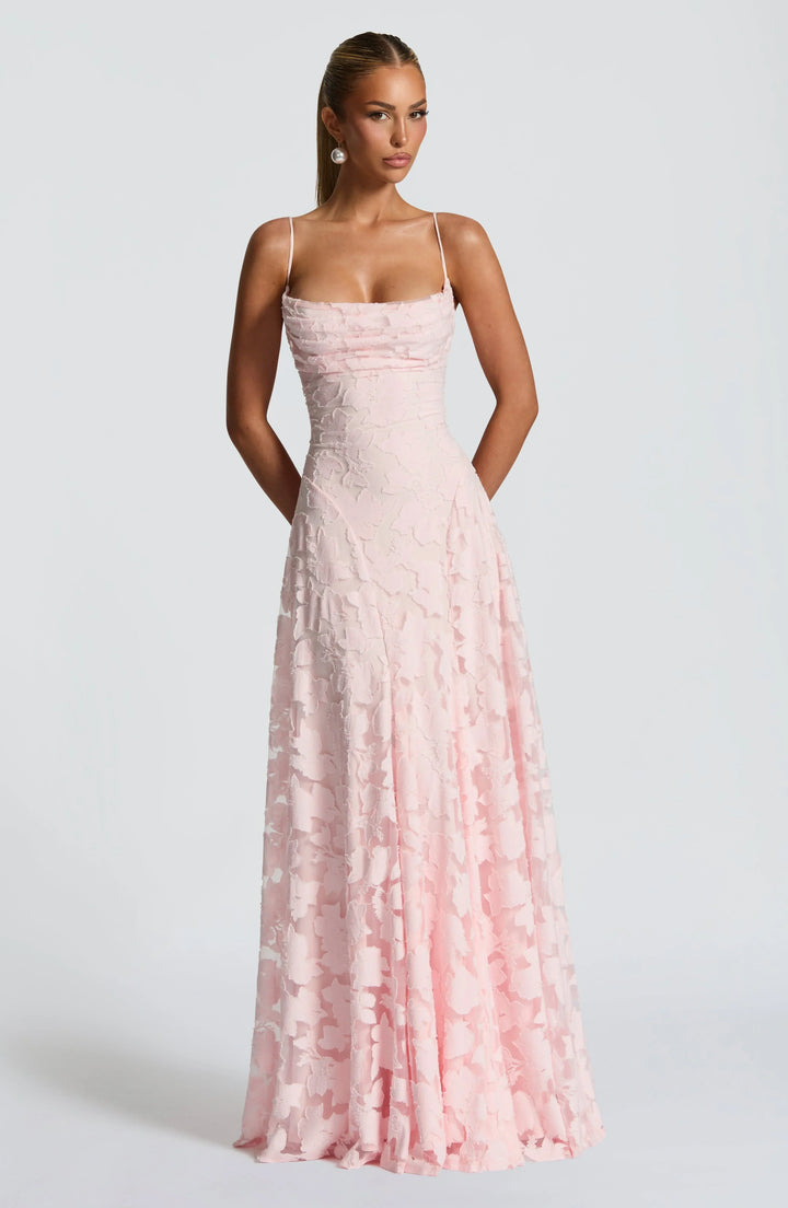 Vestido de Invitada Maxi Floral para Bodas en Rosa