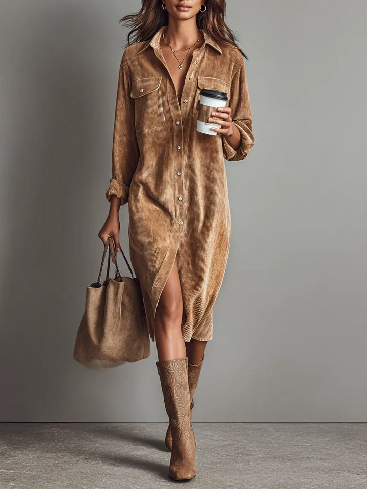 Vestido de Otoño Acampanado Casual en Caqui