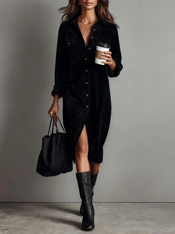Vestido de Otoño Acampanado Casual en Negro