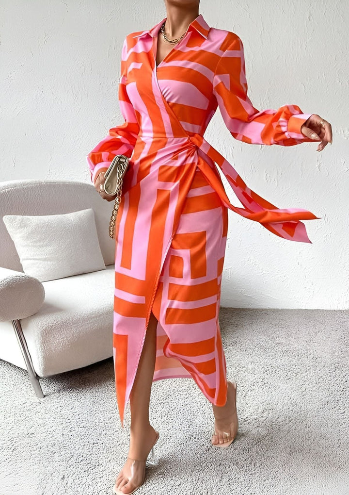 Vestido de Otoño Estampado Cruzado (3)