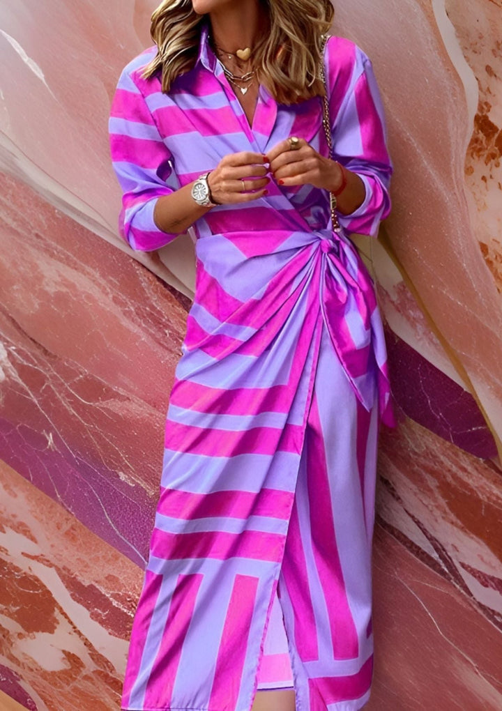 Vestido de Otoño Estampado Cruzado en Morado