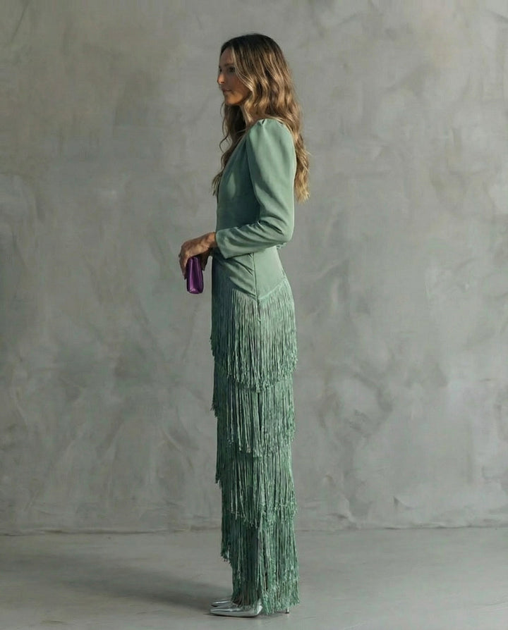 Vestido de otoño midi con flecos elegantes (4)