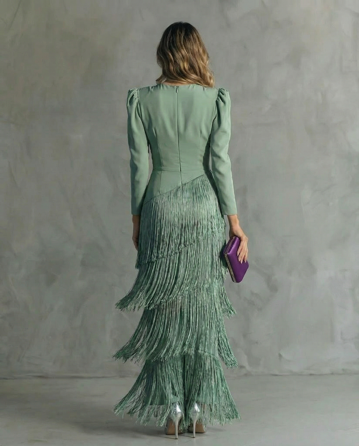 Vestido de otoño midi con flecos elegantes (5)