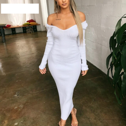 Vestido de Punto Figurbetonado Elegante para Mujer en Blanco