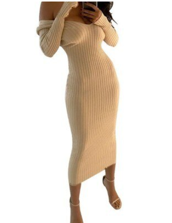 Vestido de Punto Figurbetonado Elegante para Mujer en Kakipflaume