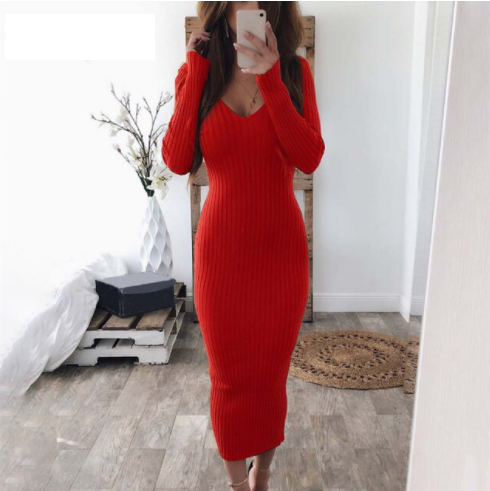 Vestido de Punto Figurbetonado Elegante para Mujer en Rojo