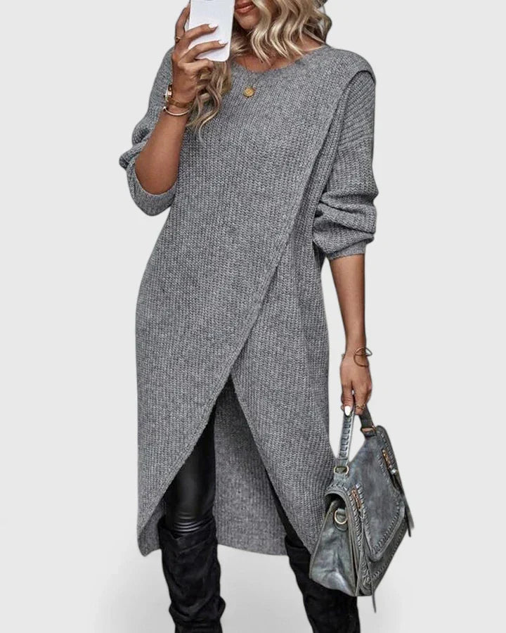 Vestido de Punto Manga Larga Otoño en Gris 1