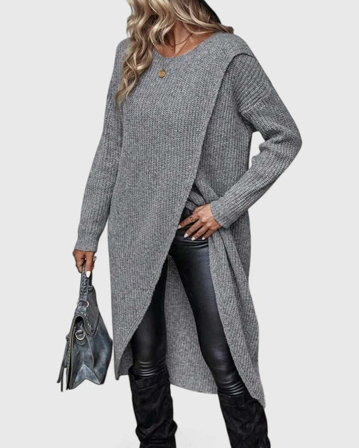 Vestido de Punto Manga Larga Otoño en Gris 3