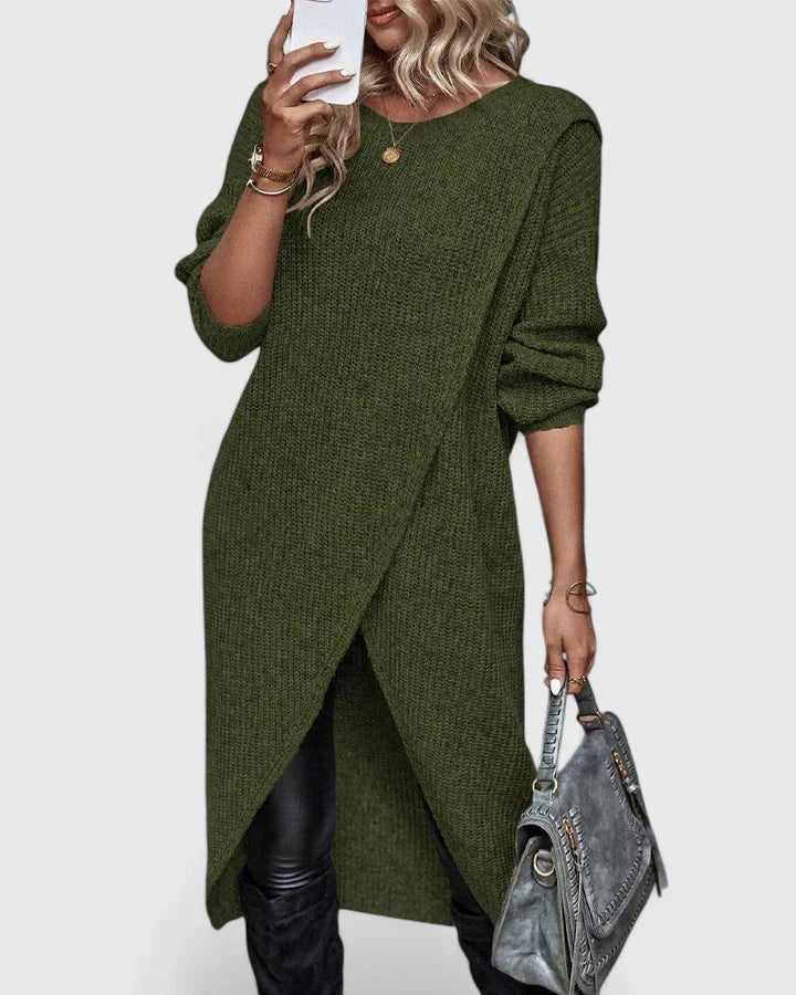 Vestido de Punto Manga Larga Otoño en Verde