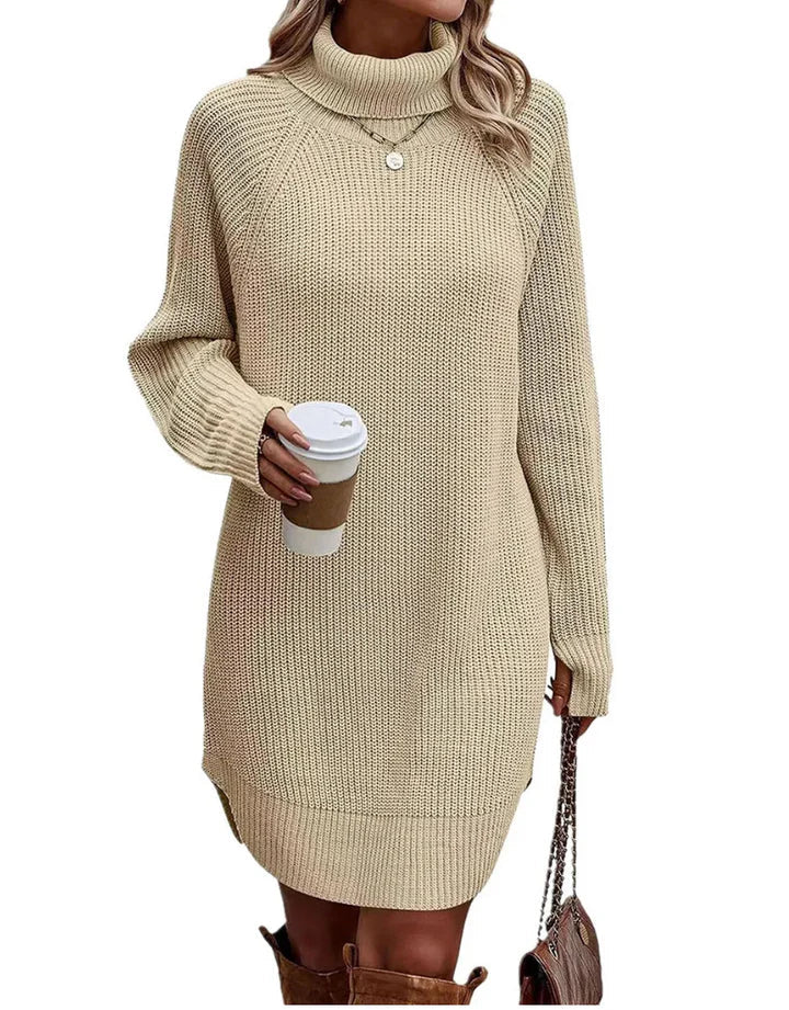 Vestido de punto manga larga para otoño en Beige
