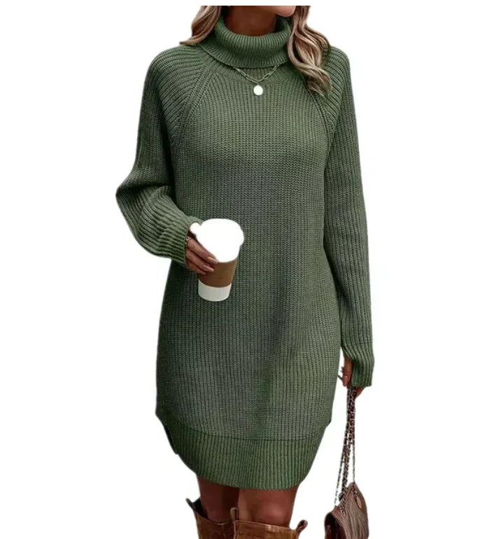 Vestido de punto manga larga para otoño en Verde