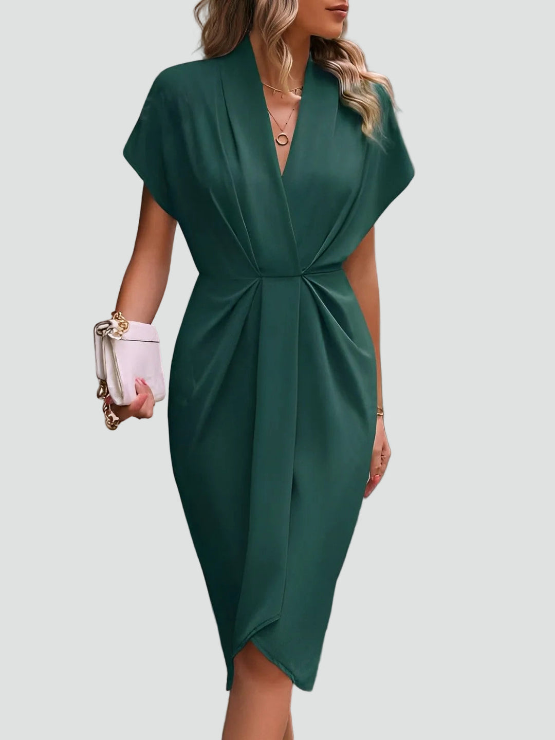 Vestido de Verano Midi Cruzado Sofisticado en Donkergroen