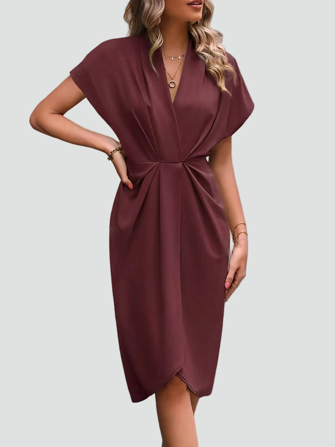 Vestido de Verano Midi Cruzado Sofisticado en Roest