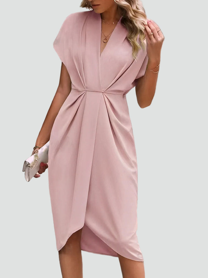 Vestido de Verano Midi Cruzado Sofisticado en Rosa