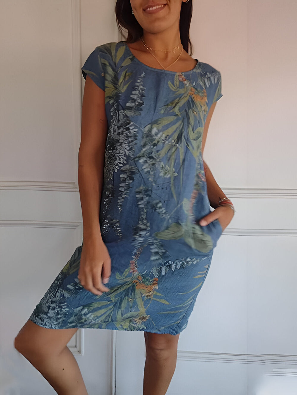 Vestido Elegante Versátil Midi Cómodo en Azul