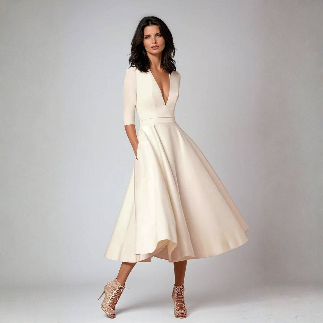 Vestido evasé de mujer para invitada de boda en Blanco 1