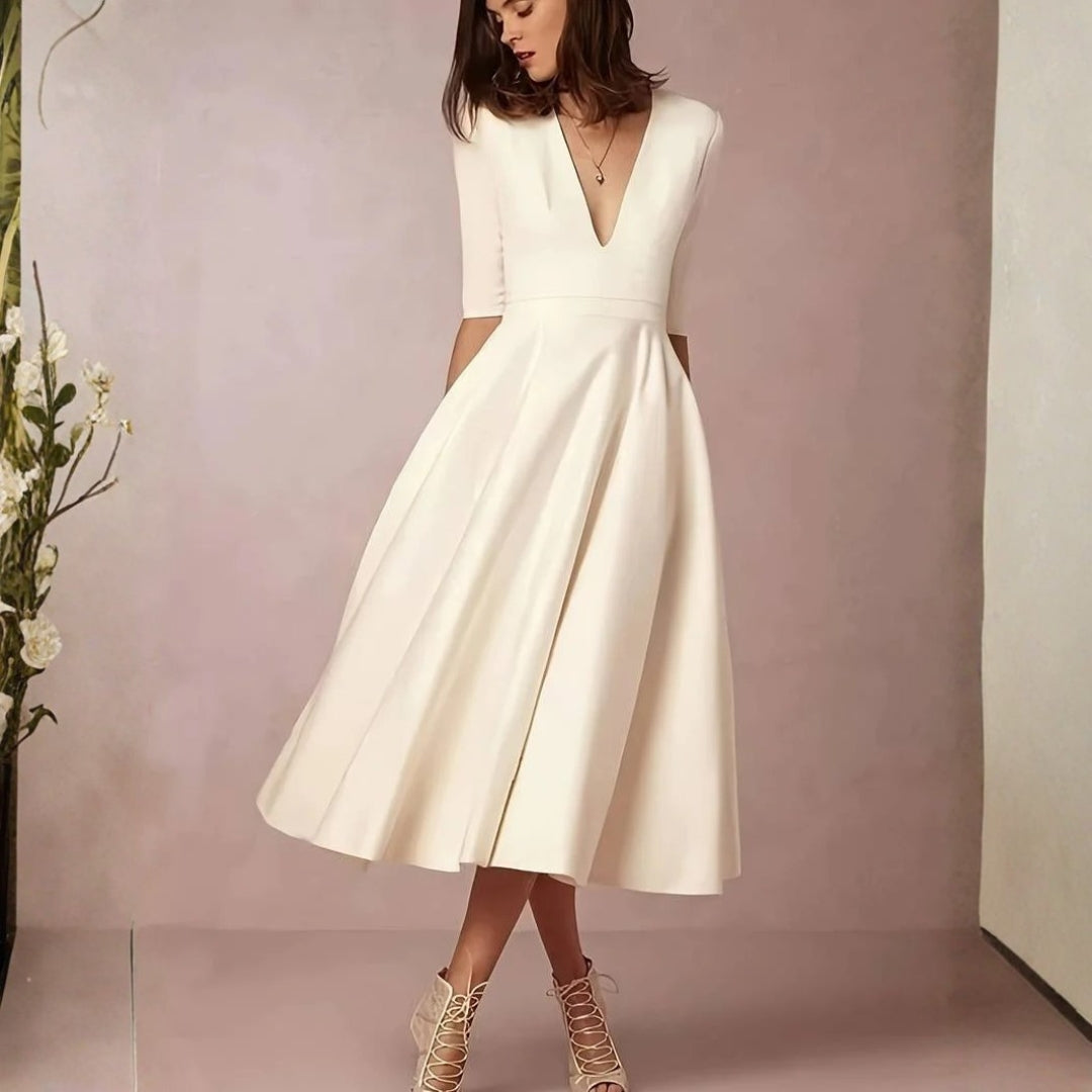 Vestido evasé de mujer para invitada de boda en Blanco 3