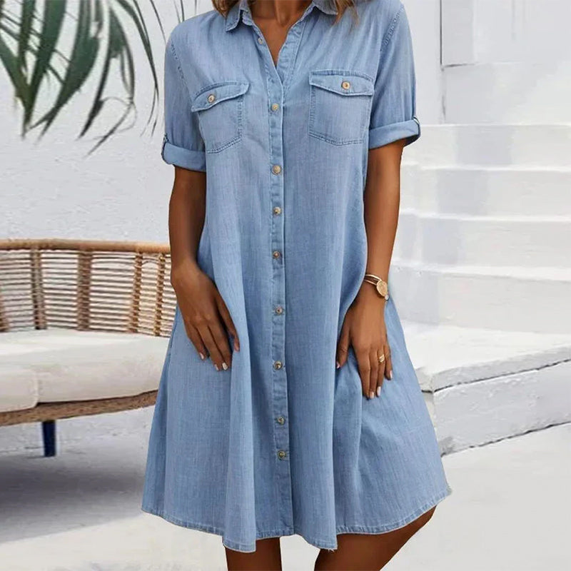 Vestido evasé ligero para invitada de boda en Azul marino 3