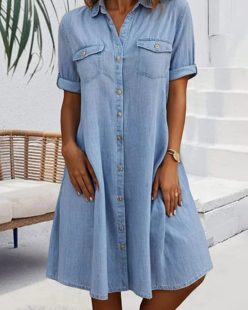 Vestido evasé ligero para invitada de boda en Azul