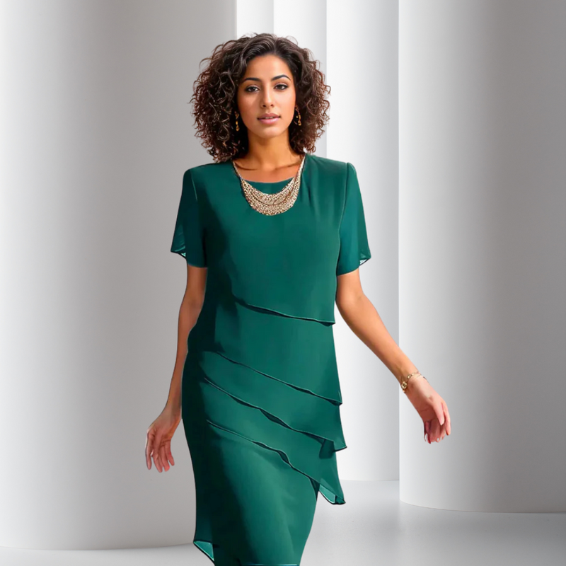 Vestido Festivo Elegante de Chifón Fluido en Verde