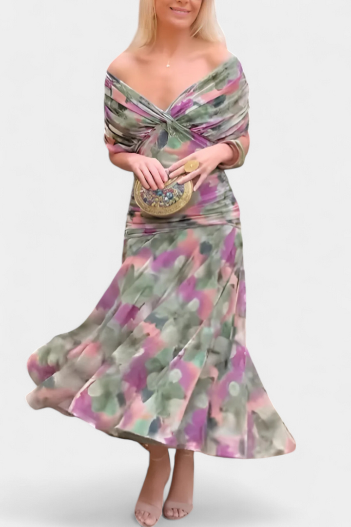 Vestido Festivo Maxilargo Fluido Elegante en Multicolor