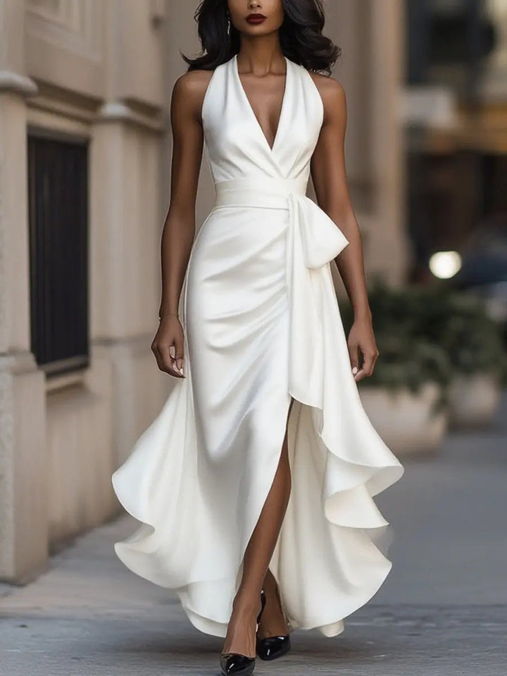 Vestido Festivo Midi Elegante Envolvente en Blanco