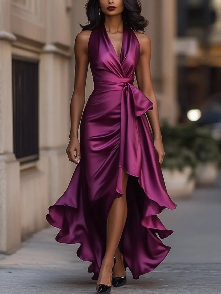 Vestido Festivo Midi Elegante Envolvente en Fuchsia