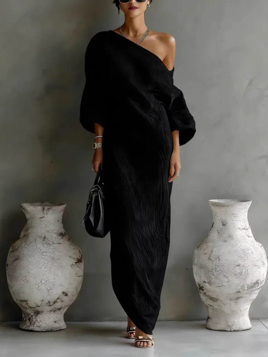 Vestido Fiesta Maxi Elegante Fluido en Negro