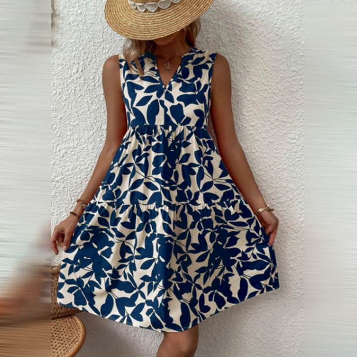 vestido floral de algodón para invitada de boda en Azul oscuro