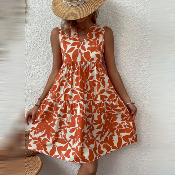 vestido floral de algodón para invitada de boda en Naranja