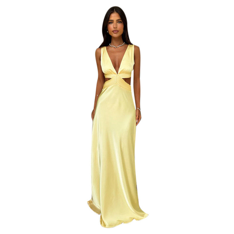 Vestido Largo de Satén para Invitada de Boda en Amarillo 6